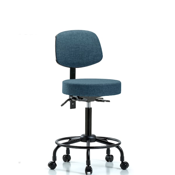 Bench Stool, Med, Fab, Bk, RT, Casters, Blu