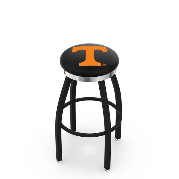 25" Blk Wrinkle Tennessee Swivel Bar Stool, Chrome Ring