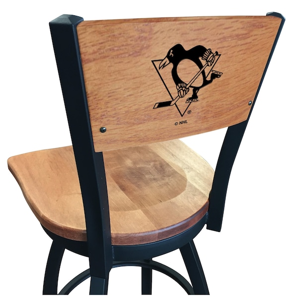 25" Blk Wrinkle Pittsburgh Penguins Swivel Bar Stool, Engraved Back