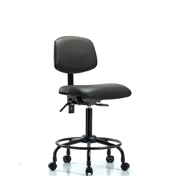 Vinyl Chair, Med Bench, Round Tube Base, Tilt, Casters, Carbon