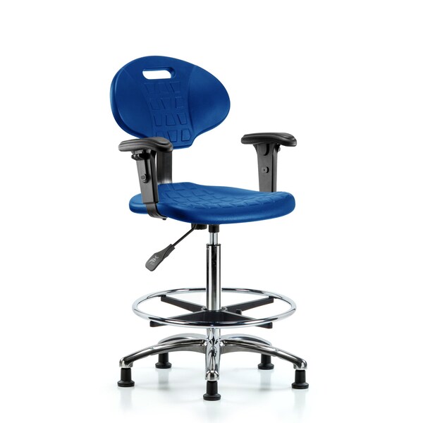 Erie Poly Chair Chrome, High Bench, Foot Ring, Arms, Glides, Blue