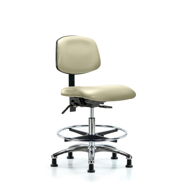 Medium Bench Chair Chair, Vin, Med Ben, Chr Tilt CF Glides, Wht, No Arms, 22" to 29" Height, Vinyl
