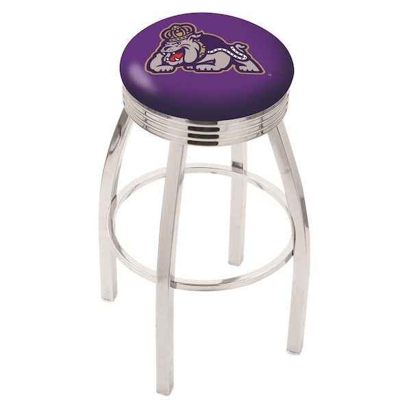 25" Chrome James Madison Swivel Bar Stool, Accent Ring