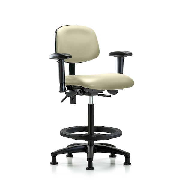 Chair, Fab, Hi Bench, Tilt BF Casters, Blu, 6-Way Adjustable, 26" to 35" Height, Adobe White