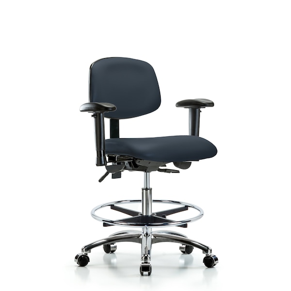 Medium Bench Chair Chair, Vin, Med Ben, CF Cast, Nav, Adjustable Arms, 22" to 29" Height, Vinyl