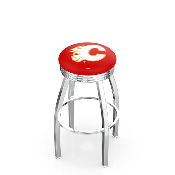 25" Chrome Calgary Flames Swivel Bar Stool, Accent Ring