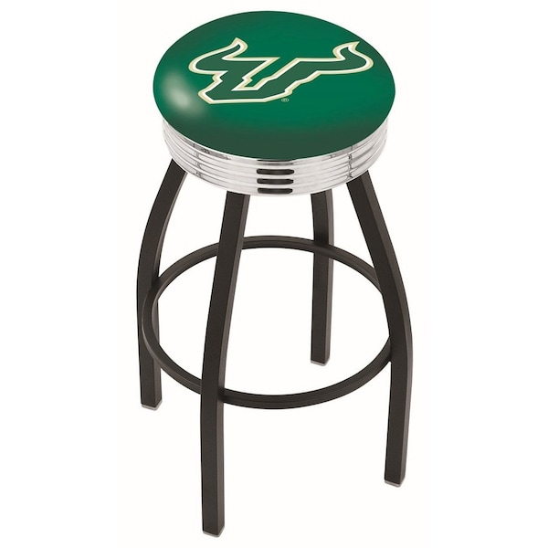 25" Blk Wrinkle South Florida Swivel Bar Stool, Chrome Ring