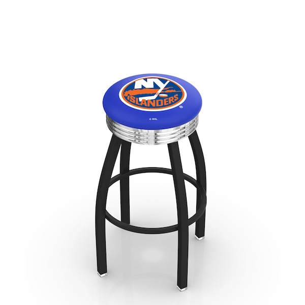 25" Blk Wrinkle New York Islanders Swivel Bar Stool, Chrome Ring