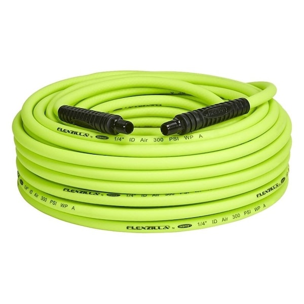 HFZ14100YW2 Premium Air Hose, 14 in ID, 100 ft L, MNPT, 300 psi Pressure, Polymer, Green