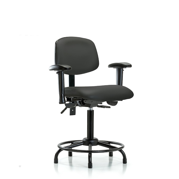 Bench Chair, Vinyl, RT, AA, Glides, Gry, 6-Way Adjustable, 22" to 29" Height, Charcoal