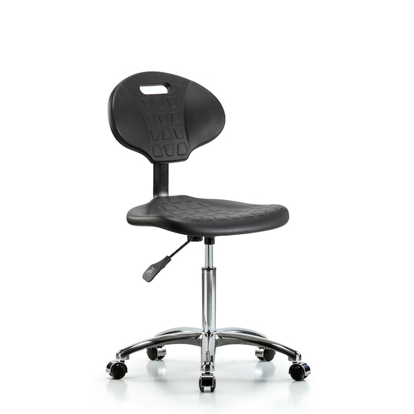 Erie Med Bench Chair, Chrome, Casters, No Arms, 20" to 28" Height, Black; Blue