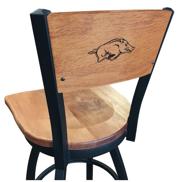 25" Blk Wrinkle Arkansas Swivel Bar Stool, Laser Engraved Back