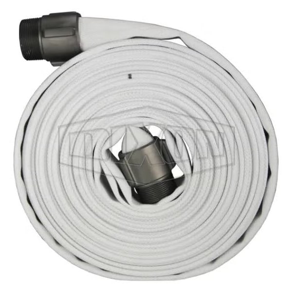 Single Jacket Mill Hose, 1-1/2 in, NPT, 50 ft L, 112 psi Working, Aluminum, Domestic