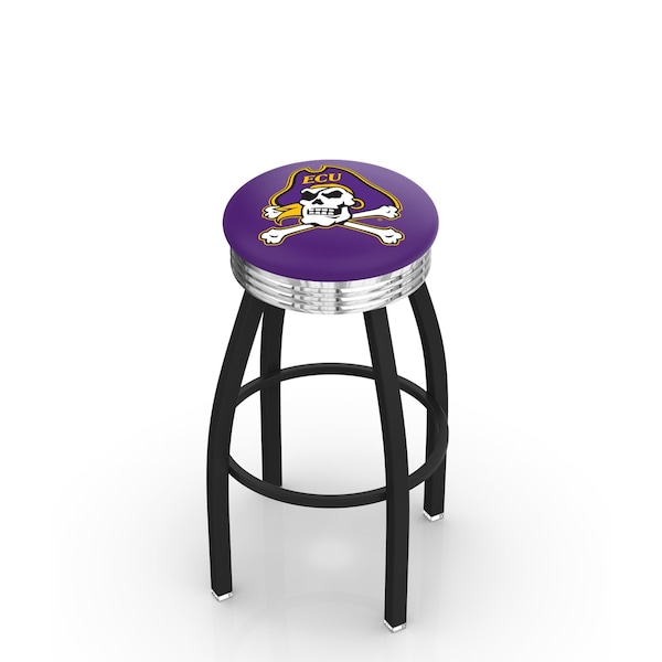 25" Blk Wrinkle East Carolina Swivel Bar Stool, Chrome Ring