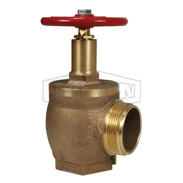 Angle Hose Valve with Red Hand wheel, 2-1/2 x 2-1/2 in Nominal, FNPT x Male NYFD End Style, Cast Bra