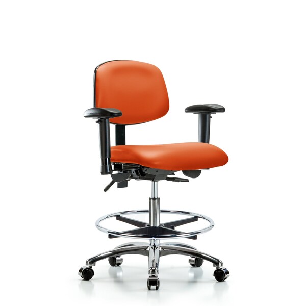 Medium Bench Chair Chair, Vin, Med Ben, CF Cast, Orange, Adjustable Arms, 22" to 29" Height, Vinyl