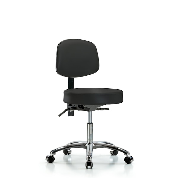 Desk Stool, Vinyl, Bk, Chrome, Casters, BLK