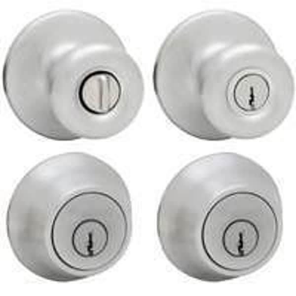Knob Lockset, 3 Grade, Keyed Key, Satin Chrome, 238 x 234 in Backset, K6 Keyway