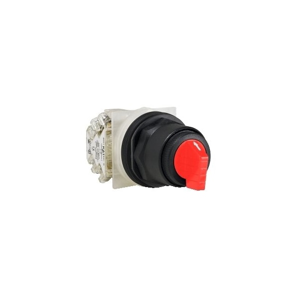Illuminated selector switch, Harmony 9001SK, plastic, standard handle, red, 30mm, 3 positions, stay put, 110-120V, 2 C/O