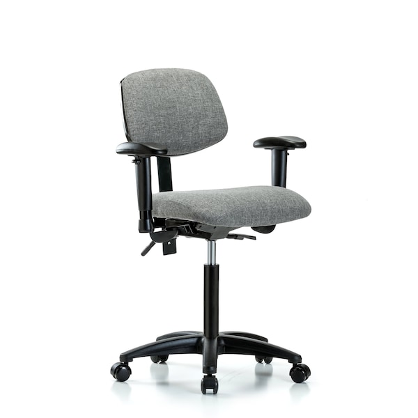Chair, Fabric, Med Bench, AA Casters, Gry, 6-Way Adjustable, 22" to 29" Height, Gray