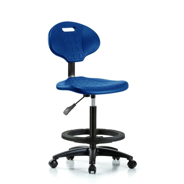Erie Poly Chair, High Bench, Foot Ring, Casters, Blue