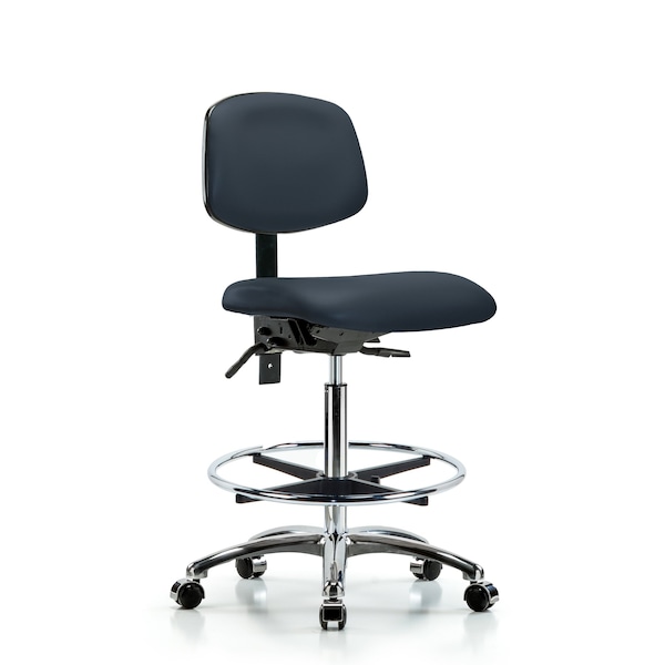 Chair, Vinyl, Hi Bench, Chr CF Casters, Nav, No Arms, 26" to 35-1/2" Height, Imperial Blue