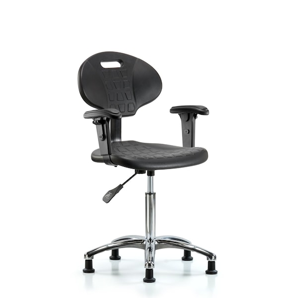 Erie Med Bench Chair, Chrome, AA, Glides, 2-Way Adjustable, 19" to 27" Height, Black; Blue