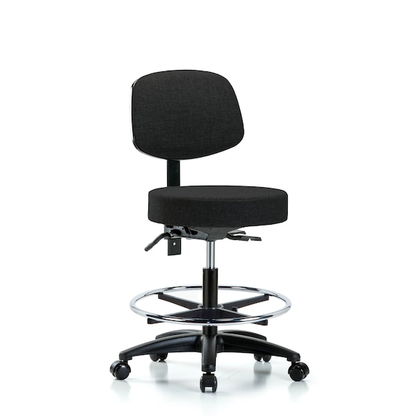 Bench Stool, Med, Fab, Bk, CF, Casters, Blk