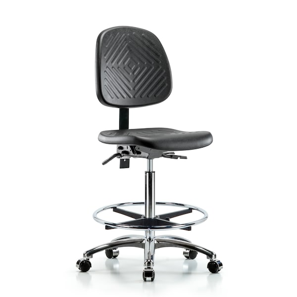 Bench Chair, Poly, Hi, Med Bk, CF, Cast, No Arms, 24-1/2" to 33-1/2" Height, Blue, Black