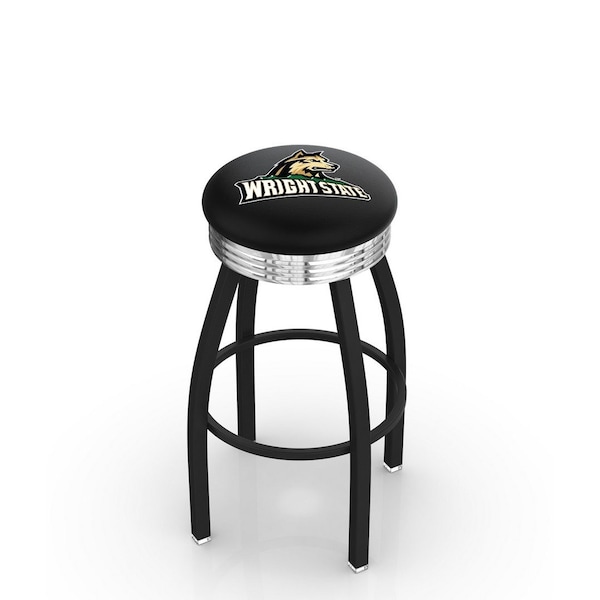 25" Blk Wrinkle Wright State Swivel Bar Stool, Chrome Ring