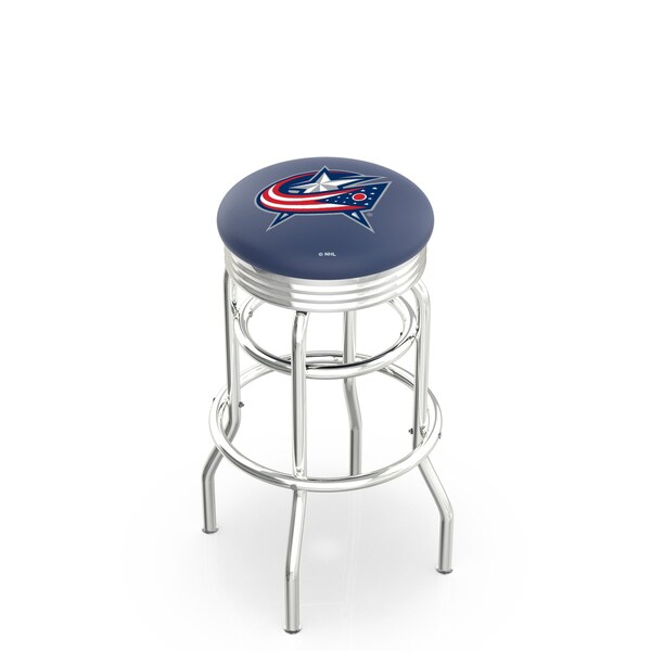 25" Chrome 2-Ring Columbus Blue Jackets Swivel Bar Stool, Accent Ring