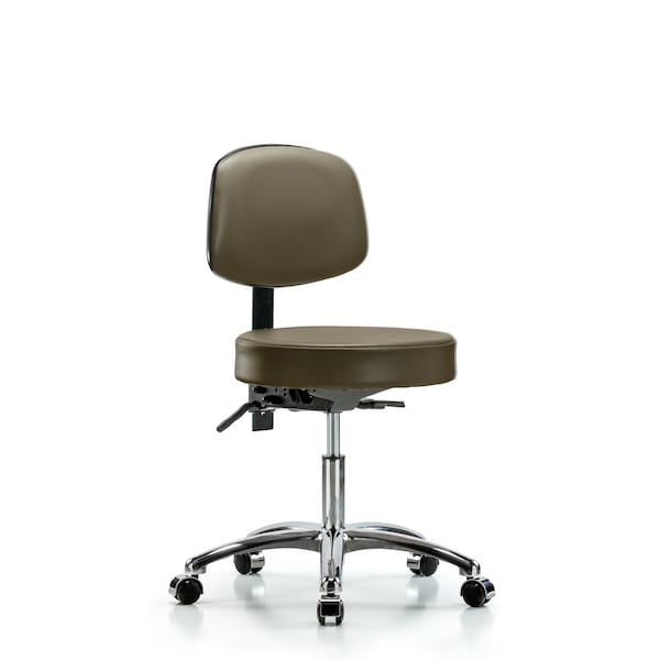 Vinyl Stool, Back Chrome, Desk, Casters, Royal
