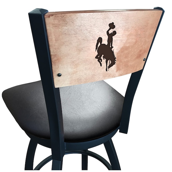 25" Blk Wrinkle Wyoming Swivel Bar Stool, Laser Engraved Back
