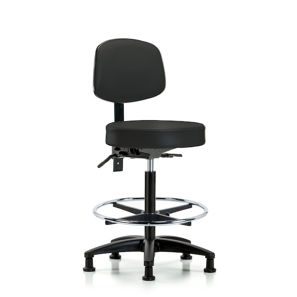 Vin Stool with Back-High Bench Ht with Seat Tilt, Chr FR, andStat Glides in Black Trailblazer Vin