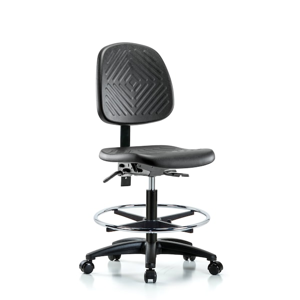 Bench Chair, Poly, Med, Bk, CF Casters, No Arms, 19-1/2" to 27-1/2" Height, Black; Blue