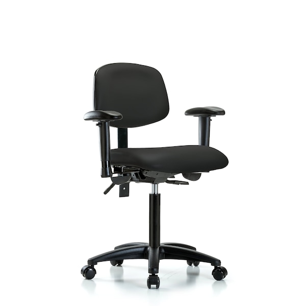 Chair, Vinyl, Med Bench, AA Casters, Blk, 6-Way Adjustable, 22" to 29" Height, Black
