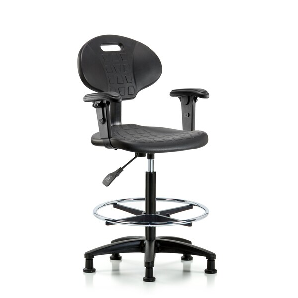 Erie Hi Bench Chair, AA, CF, Glides, 2-Way Adjustable, 23" to 33" Height, Black; Blue