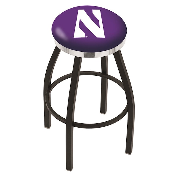 25" Blk Wrinkle Northwestern Swivel Bar Stool, Chrome Ring