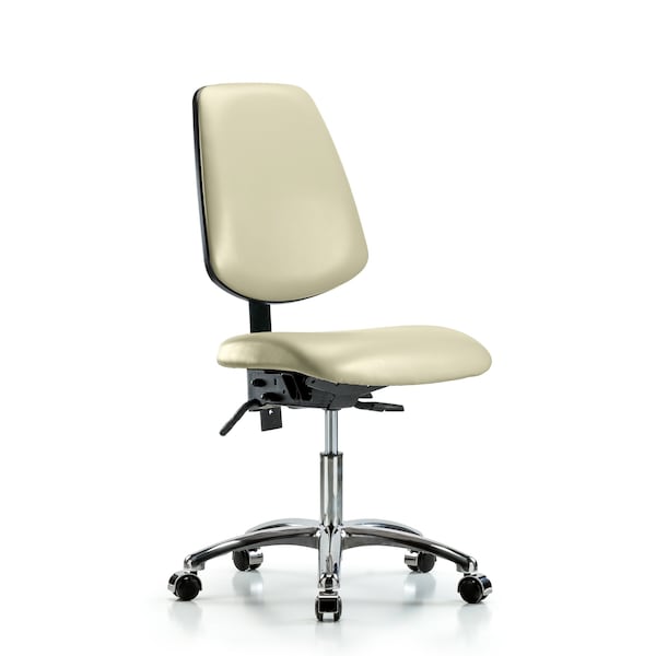 Desk Chair Desk Chair, Vinyl, Med, Bk, Chrm, Casters, Wht, No Arms, 18" to 23" Height, Vinyl, Adobe White
