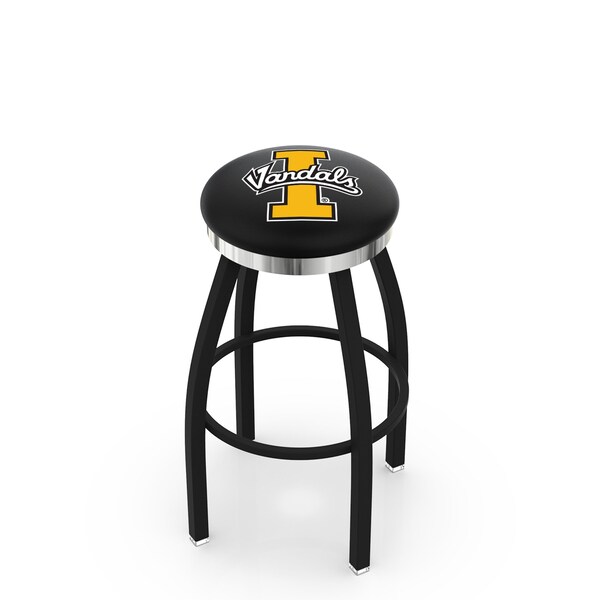 25" Blk Wrinkle Idaho Swivel Bar Stool, Chrome Ring