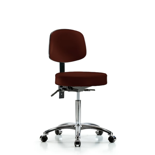 Bench Stool, Med, Vin, Bk Chrome, Cast, Burg