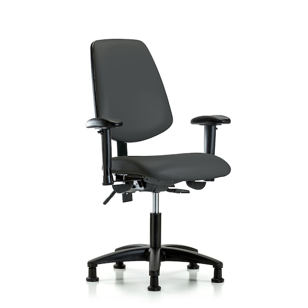 Desk Chair Adjustable Arms, 18" to 23" Height, Vinyl, Charcoal