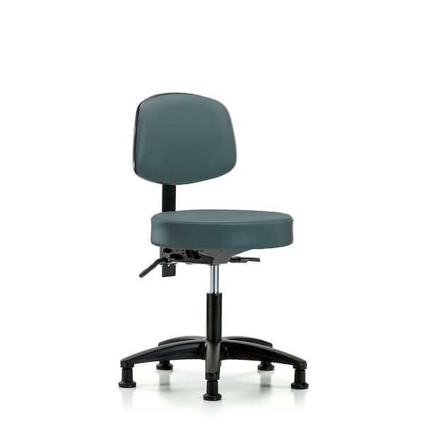 Desk Stool, Vinyl, Bk, Glides, Blu