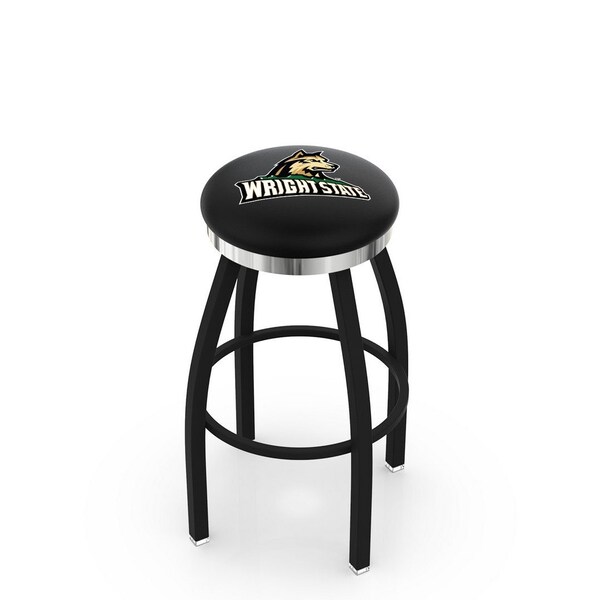 25" Blk Wrinkle Wright State Swivel Bar Stool, Chrome Ring