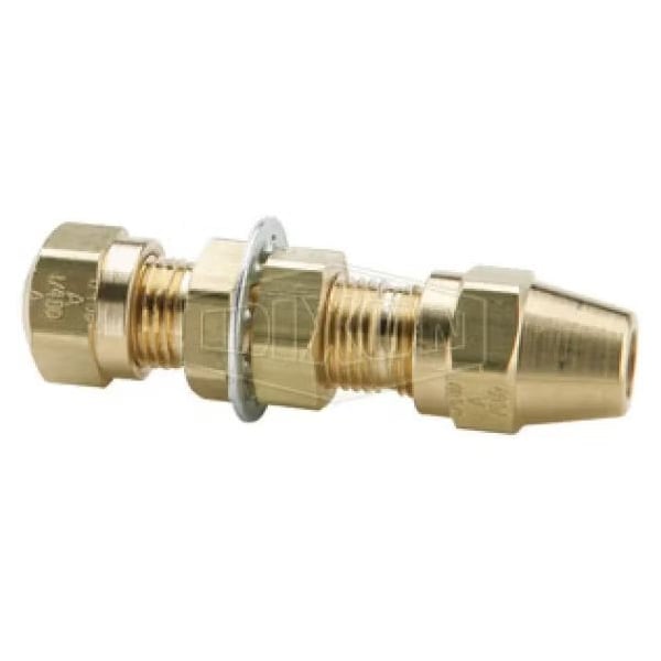 Air Brake Bulkhead Union, 1/4 in x 7/16-24, Tube x Straight Thread, Brass, Domestic