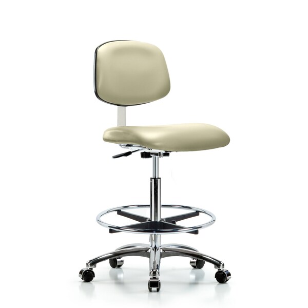 Clean Room Chair Hi Ben Chair, Vin, Chrm, CF, Cast, Wht, CL10, 26" to 35-1/2" Height, Vinyl, Adobe White