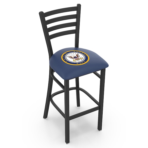 25" Blk Wrinkle U.S. Navy Stationary Counter Stool, Ladder Back