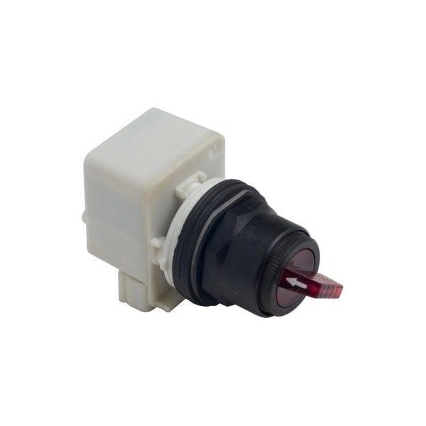 Illuminated selector switch head, Harmony 9001SK, plastic, standard handle, red, 30mm, 2 positions, stay put, 110-120V