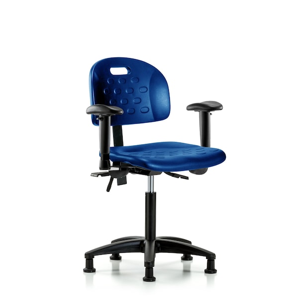 Poly Chair, Med Bench, Arms, Glides, Blue