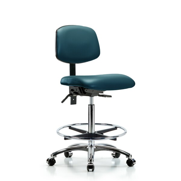 Vinyl Chair Chrome, High Bench, Tilt, Foot Ring, Casters, Royal